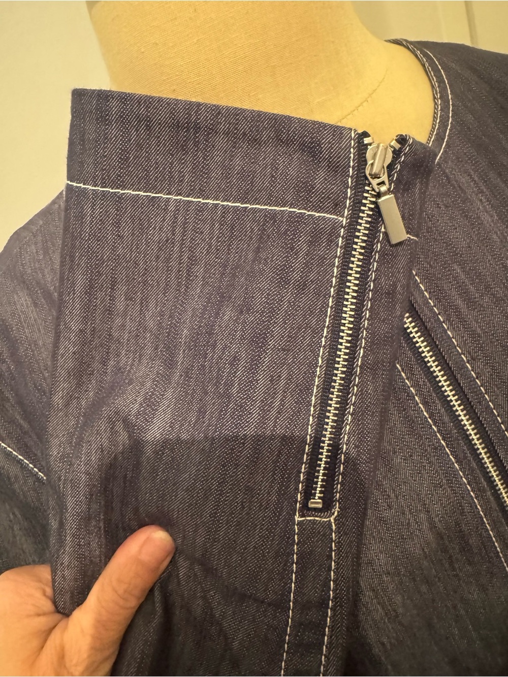 Lafayette 148 -Navy Zip-Front Denim-Effect Jacket - Picture 5 of 6